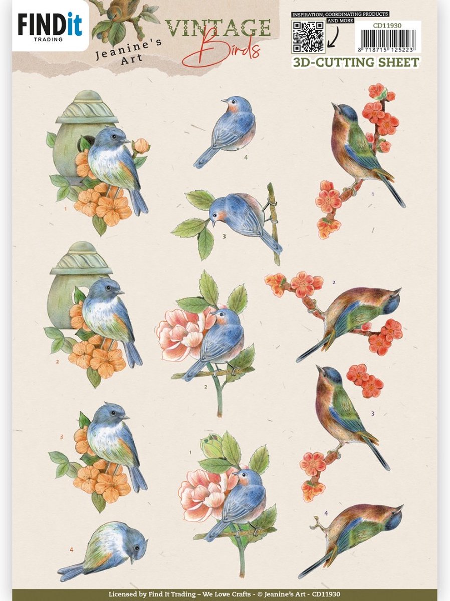 3D knipvel - Jeanines Art - Vintage Birds - Stone Birdhouse